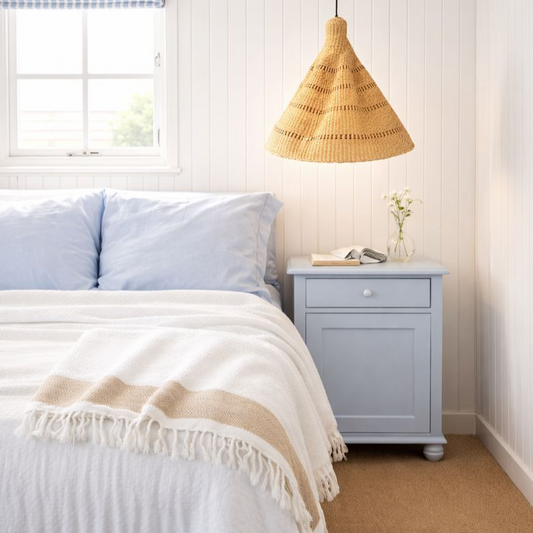 Strandhåndklæde-sarong i bomuld: Beige/hvid, 90x180 cm