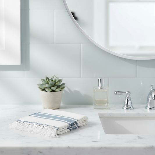 Strandhåndklæde-sarong i bomuld: Blå/hvid, 90x180 cm