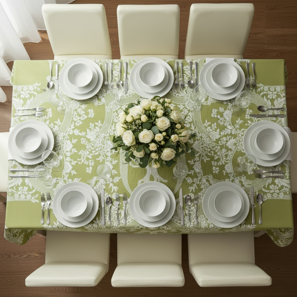 Dug, i pistaciegrøn, damaskvævning i økologisk bomuld