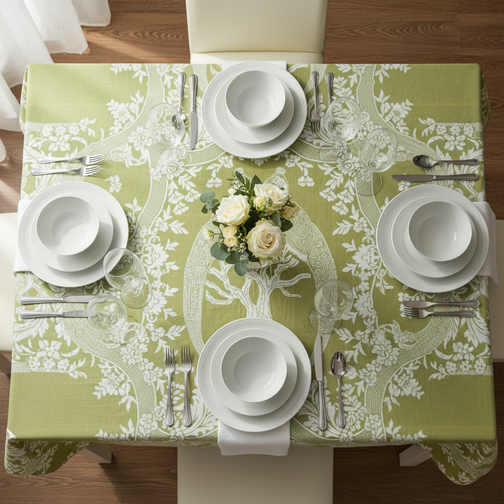 Dug, i pistaciegrøn, damaskvævning i økologisk bomuld