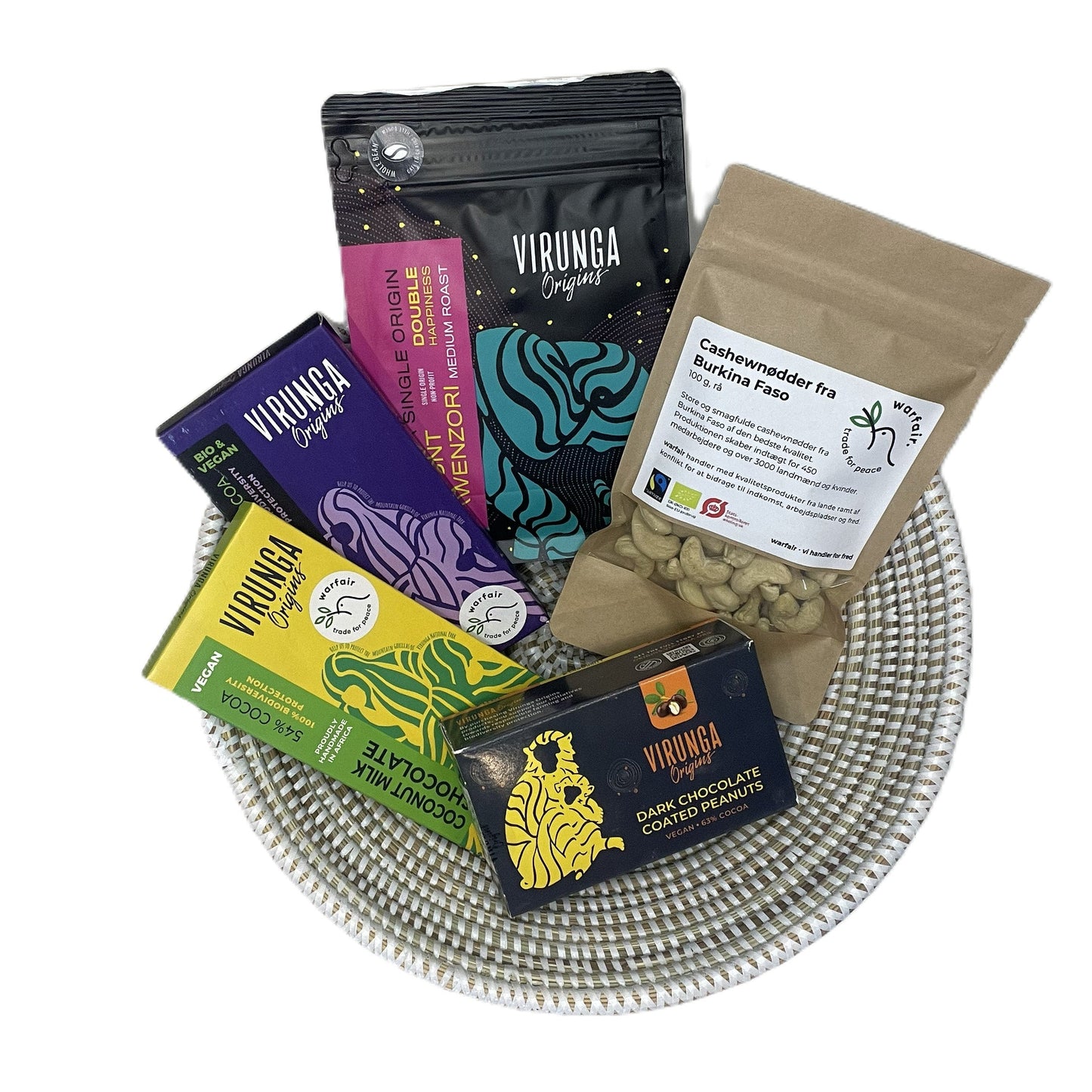 Brødkurv med øko delikatesser og kaffe fra Burkina Faso og Congo