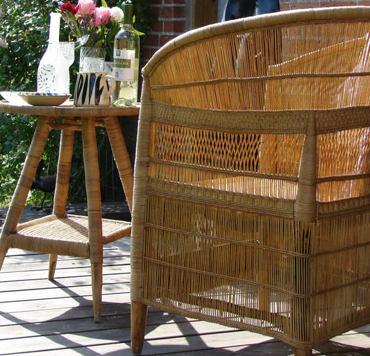 Malawi cane coffee table 45*60 cm, handwoven in rattan and bamboo. Sustainable and air trade from Malawi