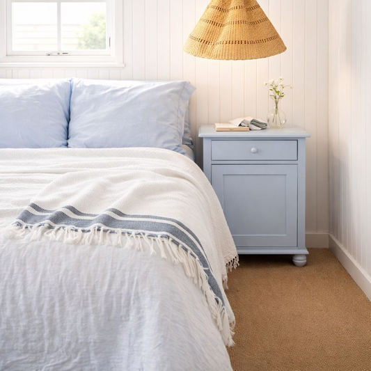 Strandhåndklæde-sarong i bomuld: Blå/hvid, 90x180 cm