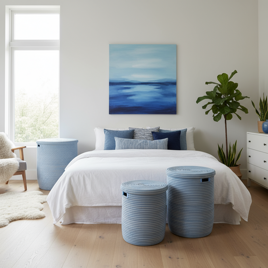 Kurv / kurvebord, cylinderformet, himmelblå, str. L