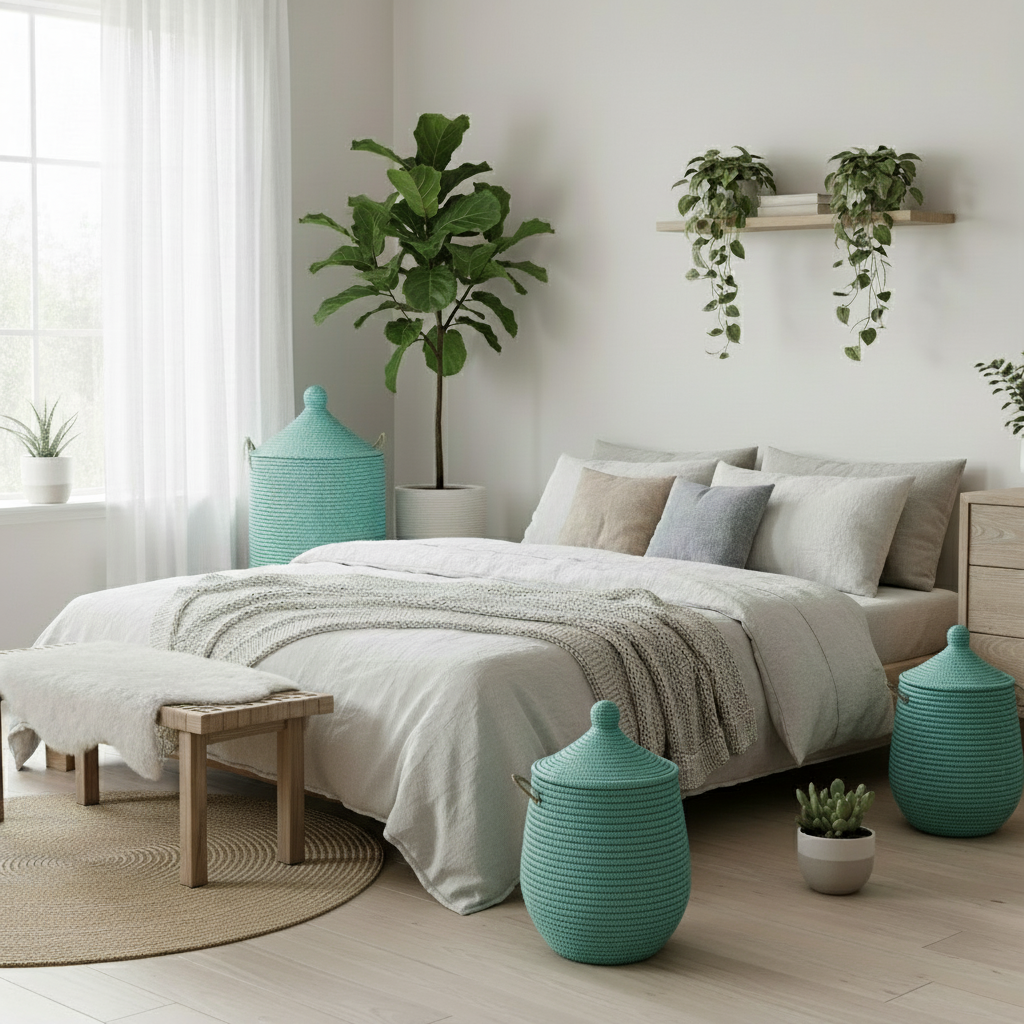 Turkis vasketøjskurv med Senegal låg. Fair Trade