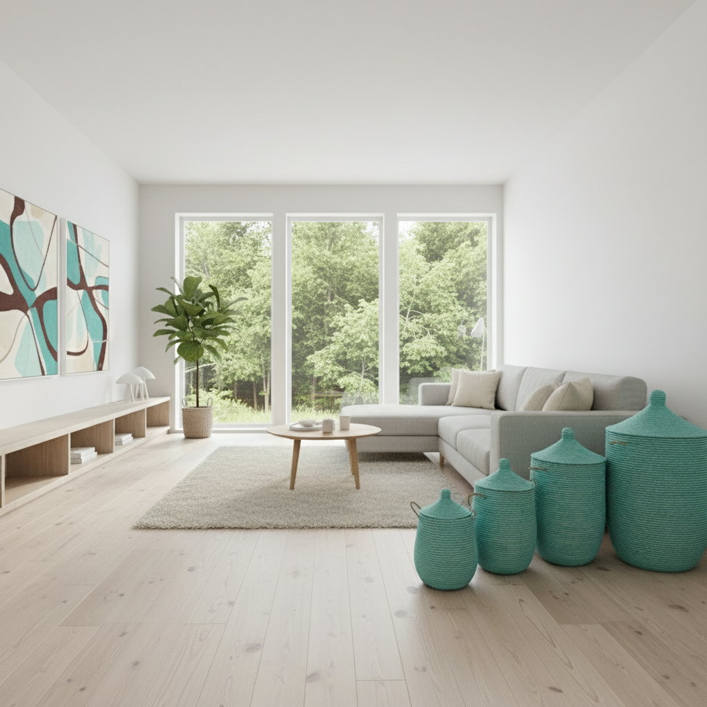 Turkis vasketøjskurv med Senegal låg. Fair Trade