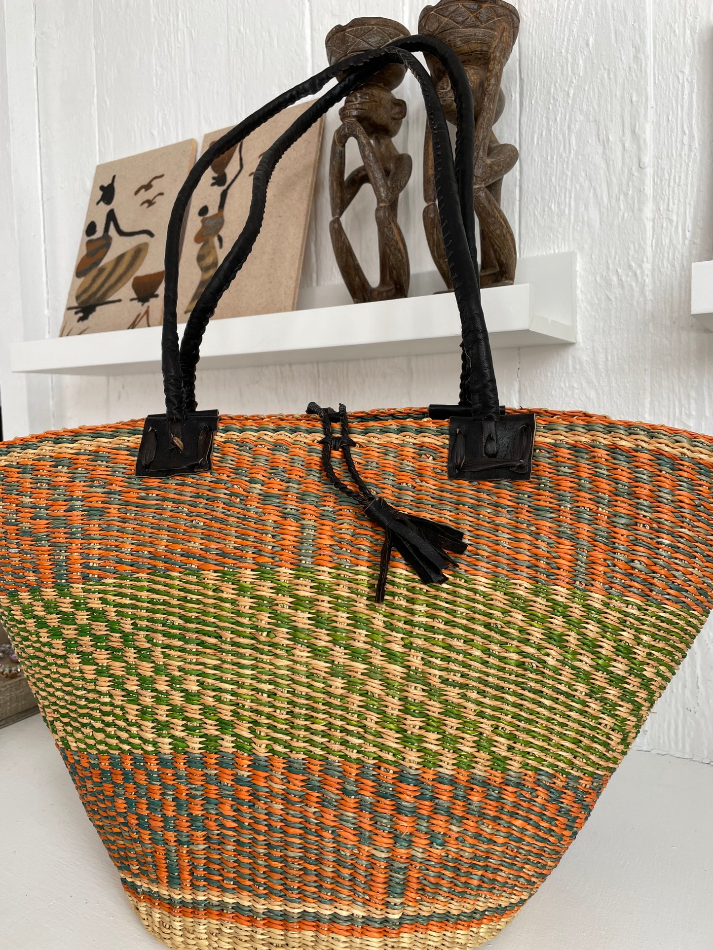 Shoulder bag handwoven in elephant grass. Multi colored. Fair Trade from Ghana